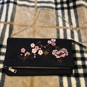 Dressbarn Black and Pink Floral Clutch